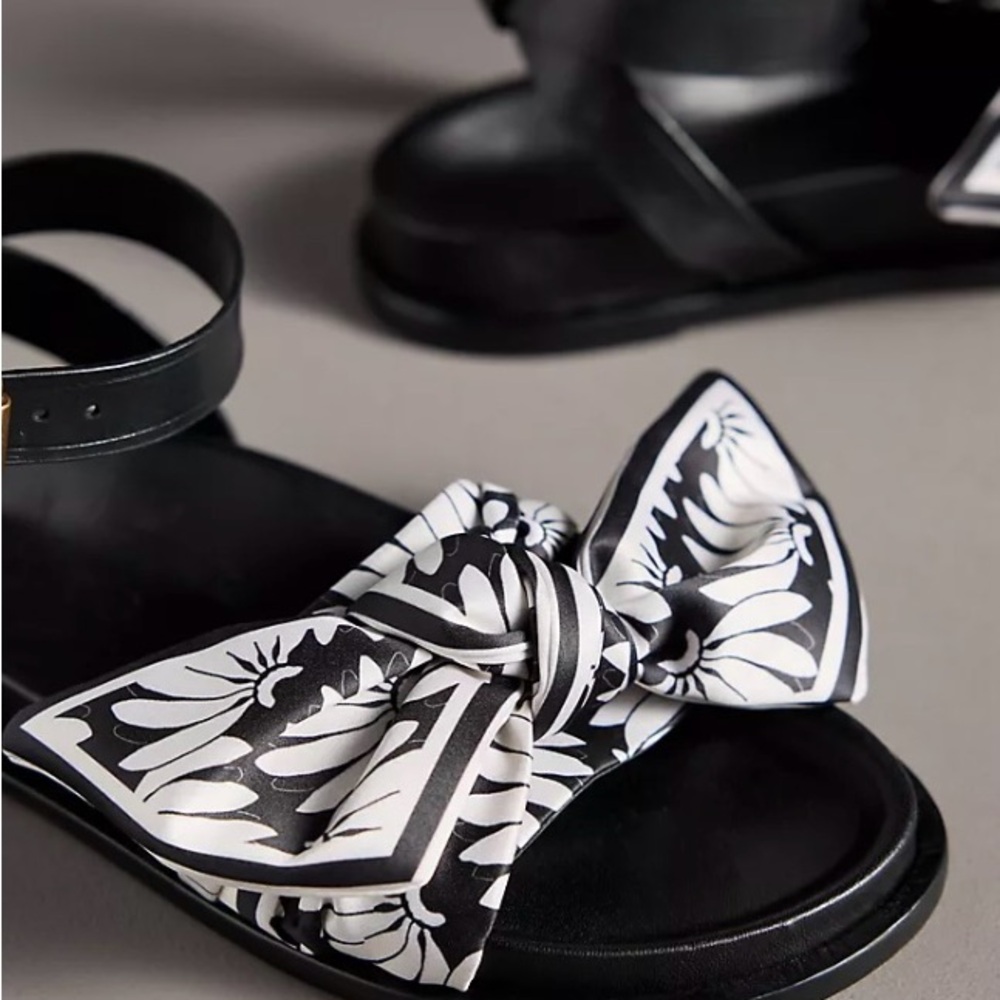 FARM Rio Black and White Bow Sandals